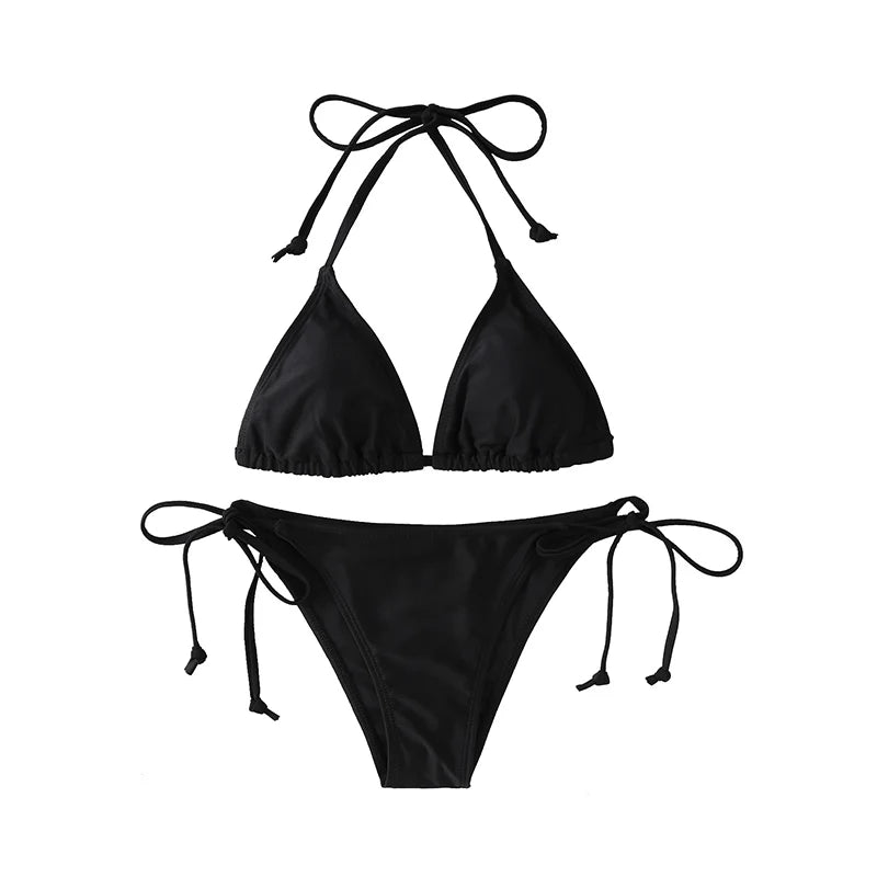 Black Triangle Bikinis Set - Tie-Side Two-Piece Swimsuit