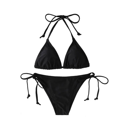 Black Triangle Bikinis Set - Tie-Side Two-Piece Swimsuit
