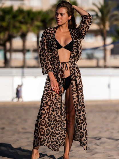 Women's Leopard Print Beach Cover-ups Maxi Dress