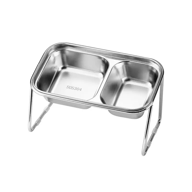 Elevated Stainless Steel Cat Food & Water Bowl with Stand