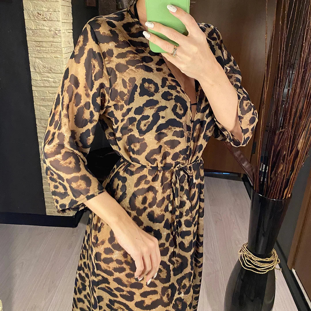 Women's Leopard Print Beach Cover-ups Maxi Dress