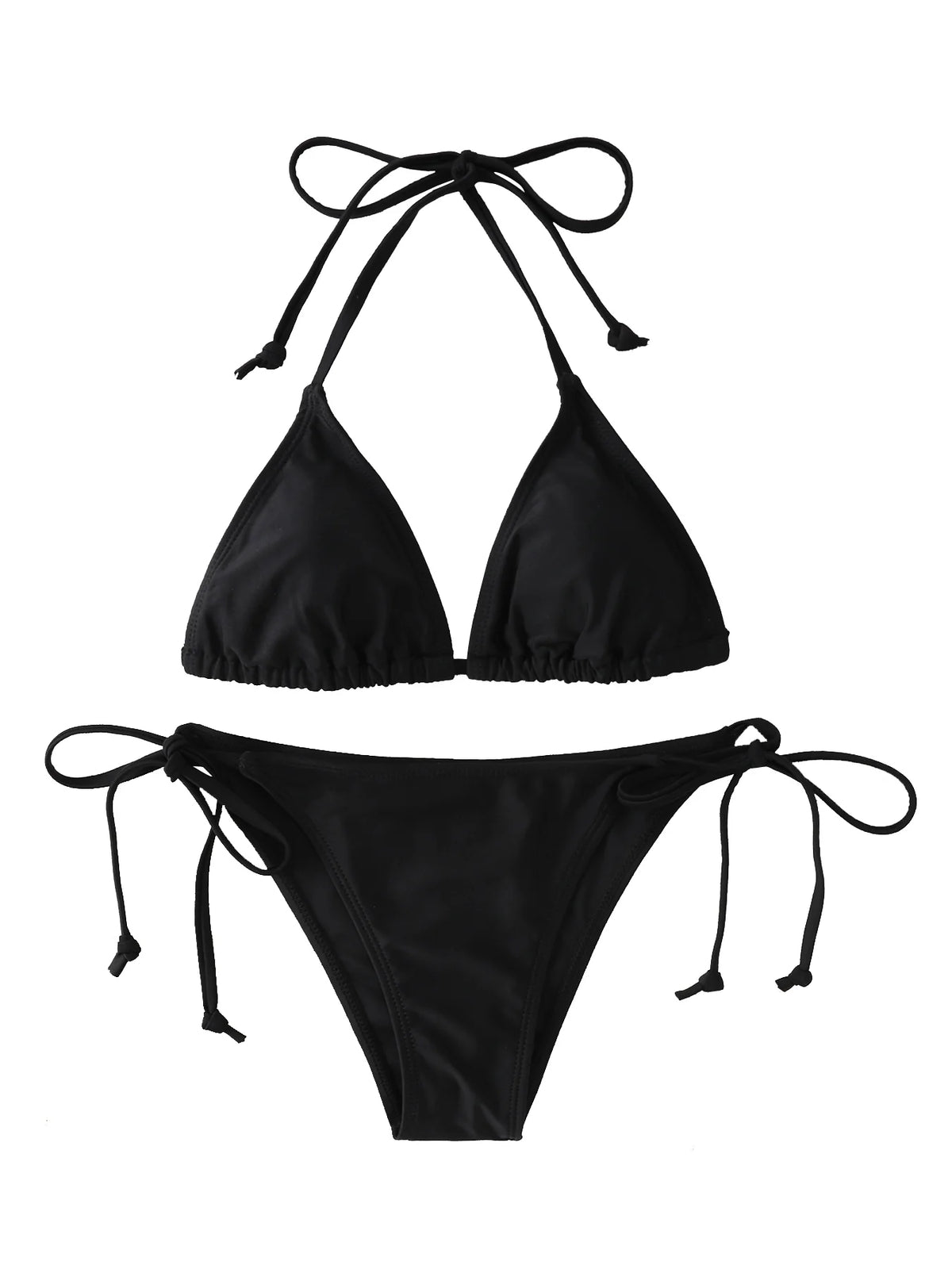 Black Triangle Bikinis Set - Tie-Side Two-Piece Swimsuit