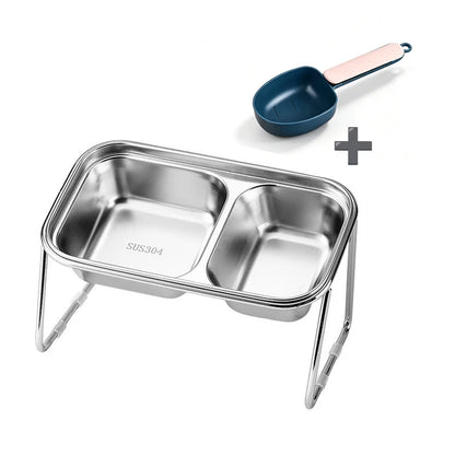 Elevated Stainless Steel Cat Food & Water Bowl with Stand