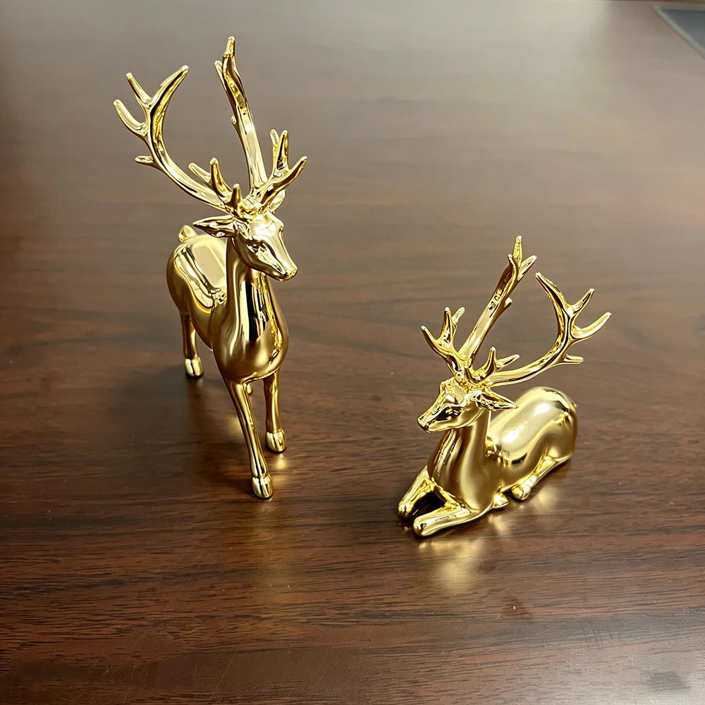 Gold Reindeer Figurine Set -2- Piece Christmas Tebletop Decor