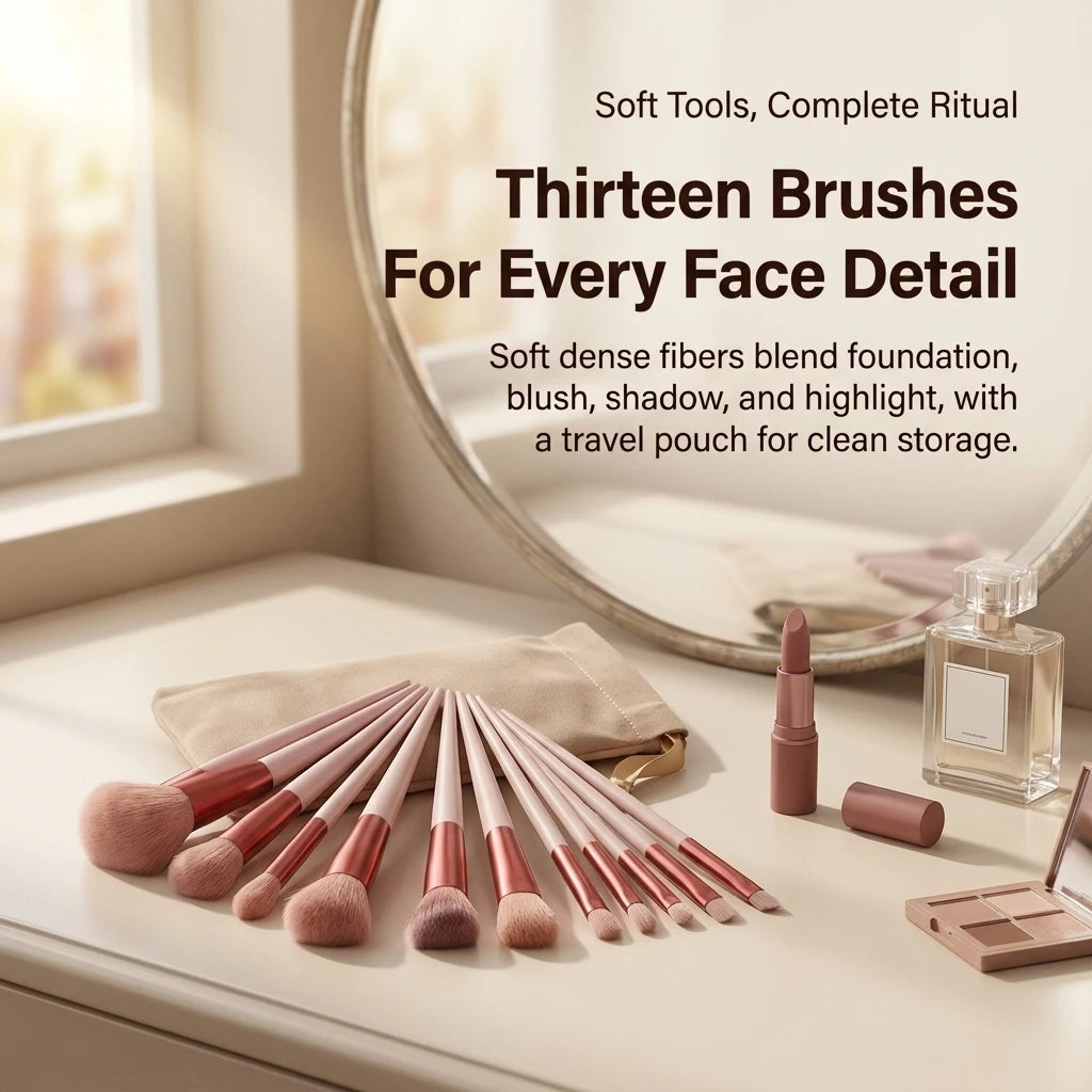 13 Piece Makeup Brush Set with Storage Pouch