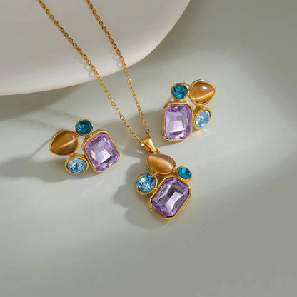 Elegant Round Pendant Jewelry Set - Necklace & Matching Stud Earrings